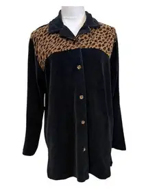 Jason Maxwell Black and Animal Print Velour Tunic Size M