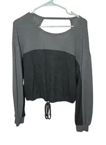 Hollister‎ Gray Color Block Open Back Long Sleeve Drawstring Top XS