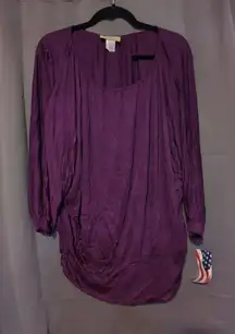 Ella Samani Women's XL Purple Blouse, Flattering Shirred Neckline, NWT‎ Blouse