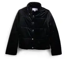POPSUGAR Women Black Velvet Button Front Puffer Jacket Size Med Retro Boho Warm