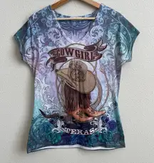 Texas Cowgirl Pastel Purple Green Western Rhinestone Short Sleeve Graphic Tee