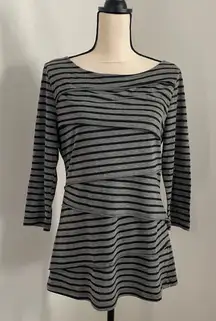 Outback Red Striped Boat Neck 3/4 Sleeve Tunic Medium Lounge Tee Tiered Layered