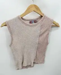 Urban Outfitters  Top Women XS Cream Pink Patchwork Waffle Knit Cropped Tank