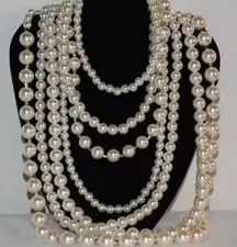 Vintage Roaring 20's Style 7 Layer Multi Size Faux Pearl Gold Spacer Necklace