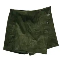 Love Tree Skort Womens Small‎ Olive Green Corduroy Asymmetrical Hem Side Buttons