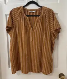 XXL Lagenlook Lagom Boho Casual‎ Orange Stripe Flutter Sleeve Blouse Sonoma Top