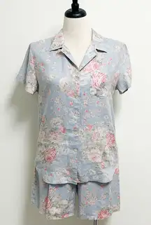 Ralph Lauren Linen Floral Pleated Shorts Button Up Short Sleeve Set Medium 12