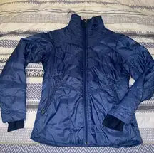 columbia omni heat insulated puffer jacket navy blue womens medium zip up