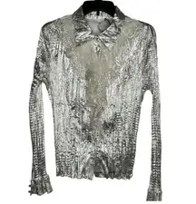 Vintage Alberto Makali Metallic Silver Blouse nwt