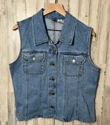 Vintage Y2K Zana Di Blue‎ Denim Button Vest Collared Womens Size Large