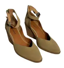 Lucky Brand Stephie Tan Suede Wedge Ankle Strap Heels Shoes Women 11M