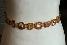 CHICOS~GOLD GEOMETRIC Hammered Enameled ORANGE CHAIN BELT Adjustable