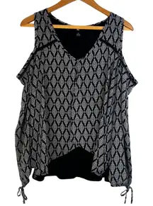 IZ Byer Geometric Print Cut Out Shoulder Long Sleeve Boho Blouse Size XL Maximal