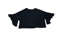 Garnet Hill  Black Balloon Sleeve Flowy Comfort Knit Shirt Women's Size Medium