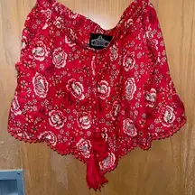 Red Floral Flowy Shorts