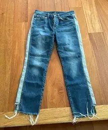 7 For All Mankind two tone tuxedo raw hem jeans size 26