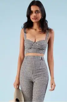 REFORMATION Convertible Straps Linen Checked Plaid Bustier Crop Top Black Size 8