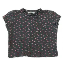 Pull & Bear Women's Small Black Cherry Print Ribbed Top