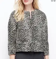 Ann Taylor Anytime Anywhere Brown Cream Leopard Open Cropped Stylish Blazer SP