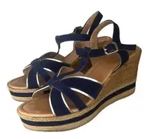 Texto Womens Wedge Sandals‎ Espadrille Platform Strappy 3.5" Heels Blue Brown