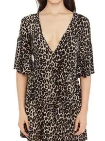 Faithfull the Brand Faithful the Brand Sz 4 Animal Print Leopard 3/4 Flutter Sleeve Mini Dress