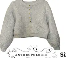Anthropologie Gray Quilted Cropped Sweatshirt with Button Detail Size M EUC