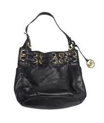 Y2K Michael Kors Black Leather Grommet Hobo Bag Shoulder Purse Tote Quiet Luxury