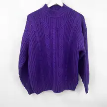 VTG Ellemeno Chunky Cable Knit Grandpa Sweater Mock Neck Purple Size Large