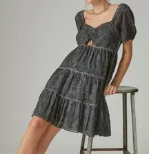 Lucky Brand  Washed Black Eyelet Mini Dress Large