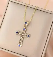 Cross Hip Hop Pendant Blue Stones with Necklace fine Jewelry Men Women