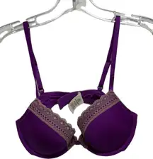 Calvin Klein Tonal Roses Demi Bra Padded Push Up Bra Purple Cream 36B adjustable