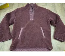 ATHLETA Cozy Sherpa Snap Sweatshirt Plush Dark Purple Eggplant Medium