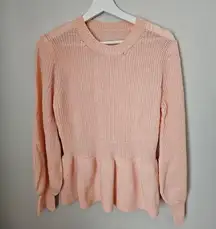 SHEIN Sweater Light Pink Peplum Knit Crewneck Business Casual Neutral Cute