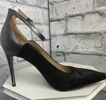 Kenneth Cole Black Mohair Ankle Strap Pointed Stiletto Heels EUC