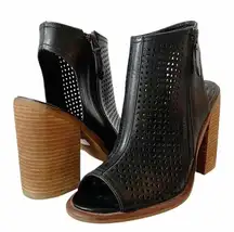 KDB Kelsi Dagger Bootie Mason Black Leather Perforated Block-Heel Sandal Size 7