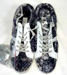 sneakers slip on fuzzy snake print white, gray & blue 8.5 NWOT