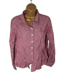 Vintage 90s-Y2K Crable Nebraska Huskers Striped Button Up Shirt Red Combo M