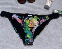 Swimwear Black and colorful tropical bikini bottoms large NWT