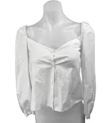 Zara Women's White Long Puff Sleeve Button Down Blouse Shirt Crop Top Size S