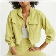 Aerie Groove On Velour Jacket Lemon Lime Ribbed Crop Soft Full Zip; size XXL