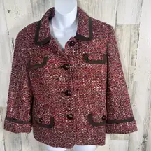 Talbots Wool Blend Tweed Blazer – Burgundy & Brown – Sz 10 • Classic - MSRP $199