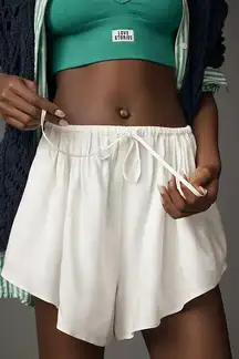 Maeve Shorts Anthropologie White Silky Chemisette Ivory Flowy Elastic Waist