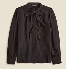 J. Crew Alyssa Drapery Tie Neck Top in Crepe de Chine Black Long Sleeve 10 $118