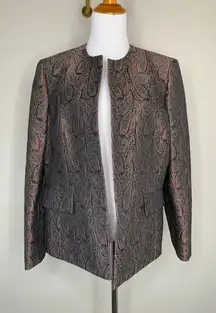 Kasper Brown Burgundy Paisley Blazer Sz 14 Brocade Fabric