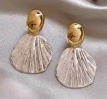 Gold Stud + Silver Shell Drop Earrings