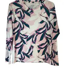 Huk Women's Pink and Green Leaf Print Blouse