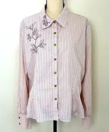Jjill Western Embroidered Equestrian Floral Button Down Cowboy Stripe Shirt XL