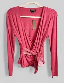 J. Crew New baby pink wrap top with velvet ties sash size Small flirty