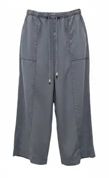 Joie Pants Women XL Blue Gingham Check Wide Leg Crop Capri Paperbag Cottagecore