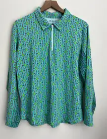 Ibkul Women XL Golf 1/4 Zip Pullover Green geometric Long Sleeve Mesh Cool Top